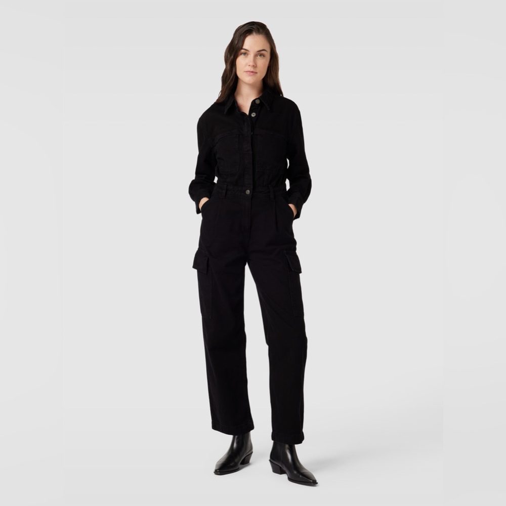 Mango Ivete Denim Cargo Jumpsuit black utility‎ romper wide leg size S